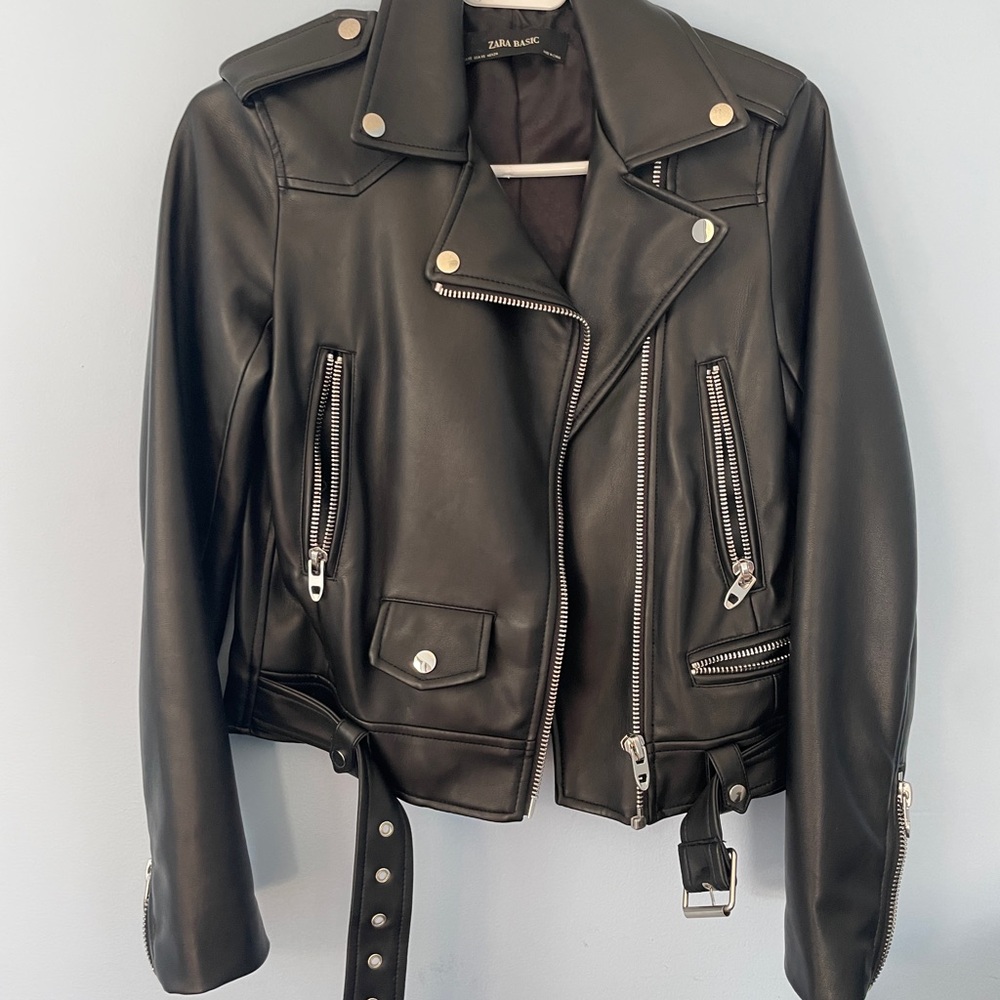Zara Black Leather Motorcycle Jacket